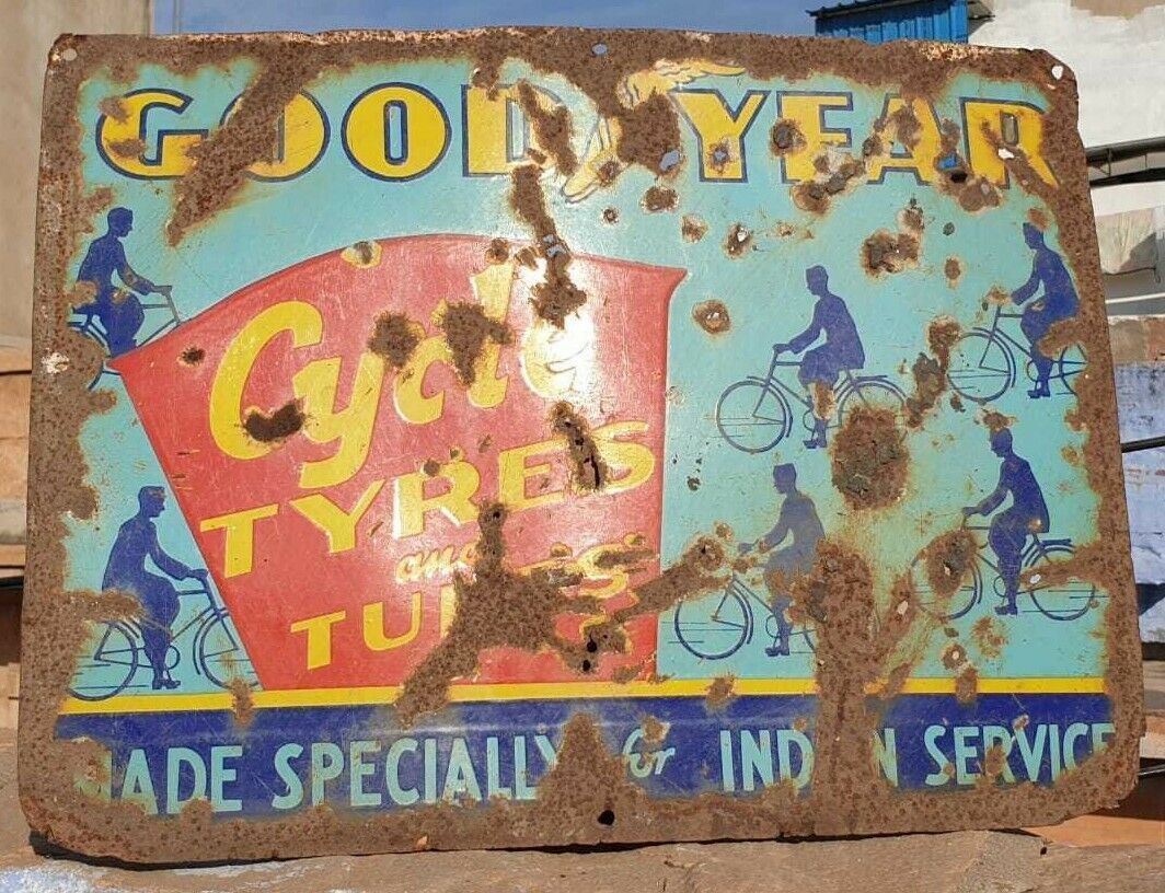 Original 1900\'s Old Vintage Rare Goodyer Tyre Ad. Porcelain Enamel Sign Board