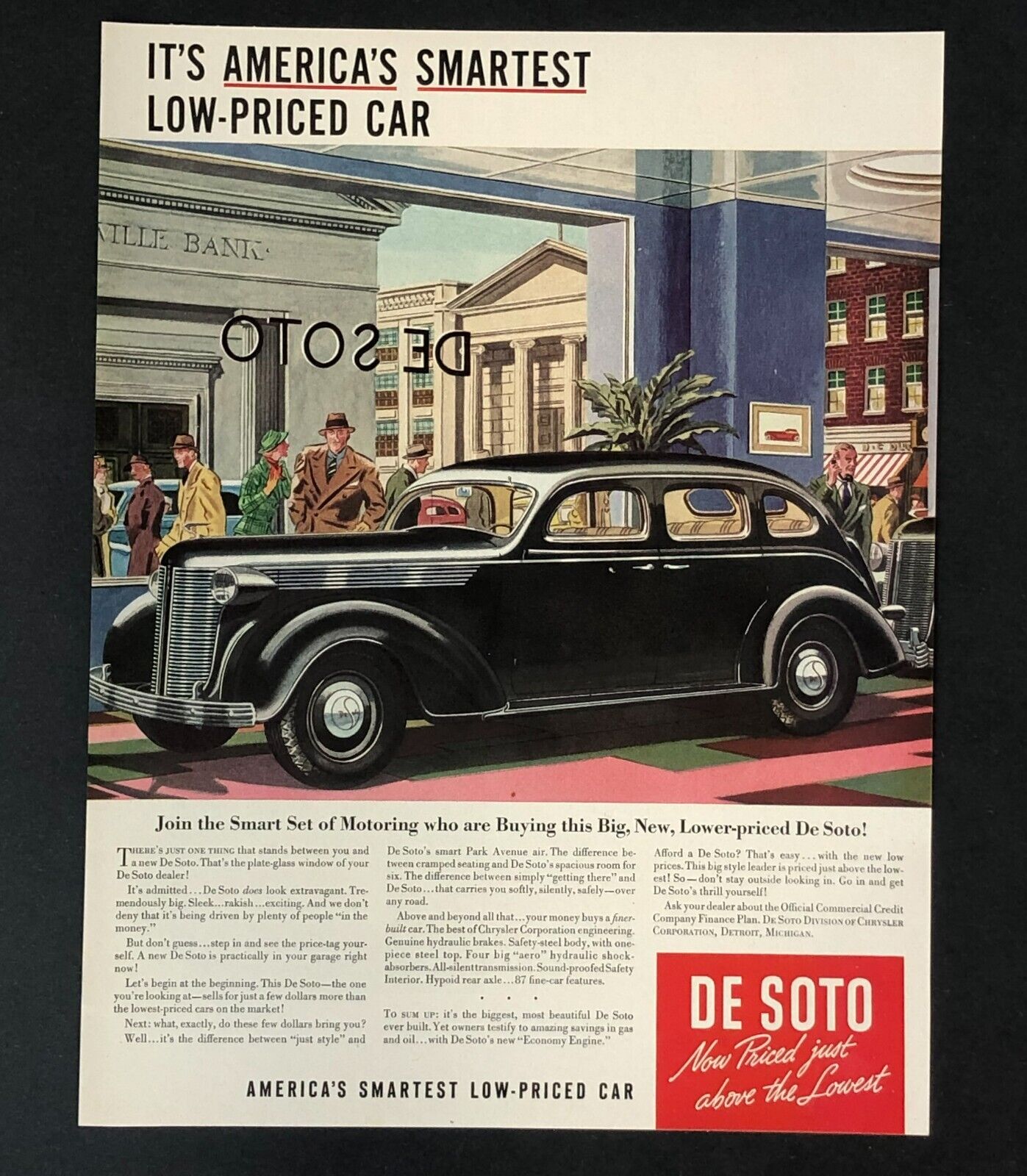 1937 De Soto Advertisement Show Room City Street Car Vintage Artwork Print AD