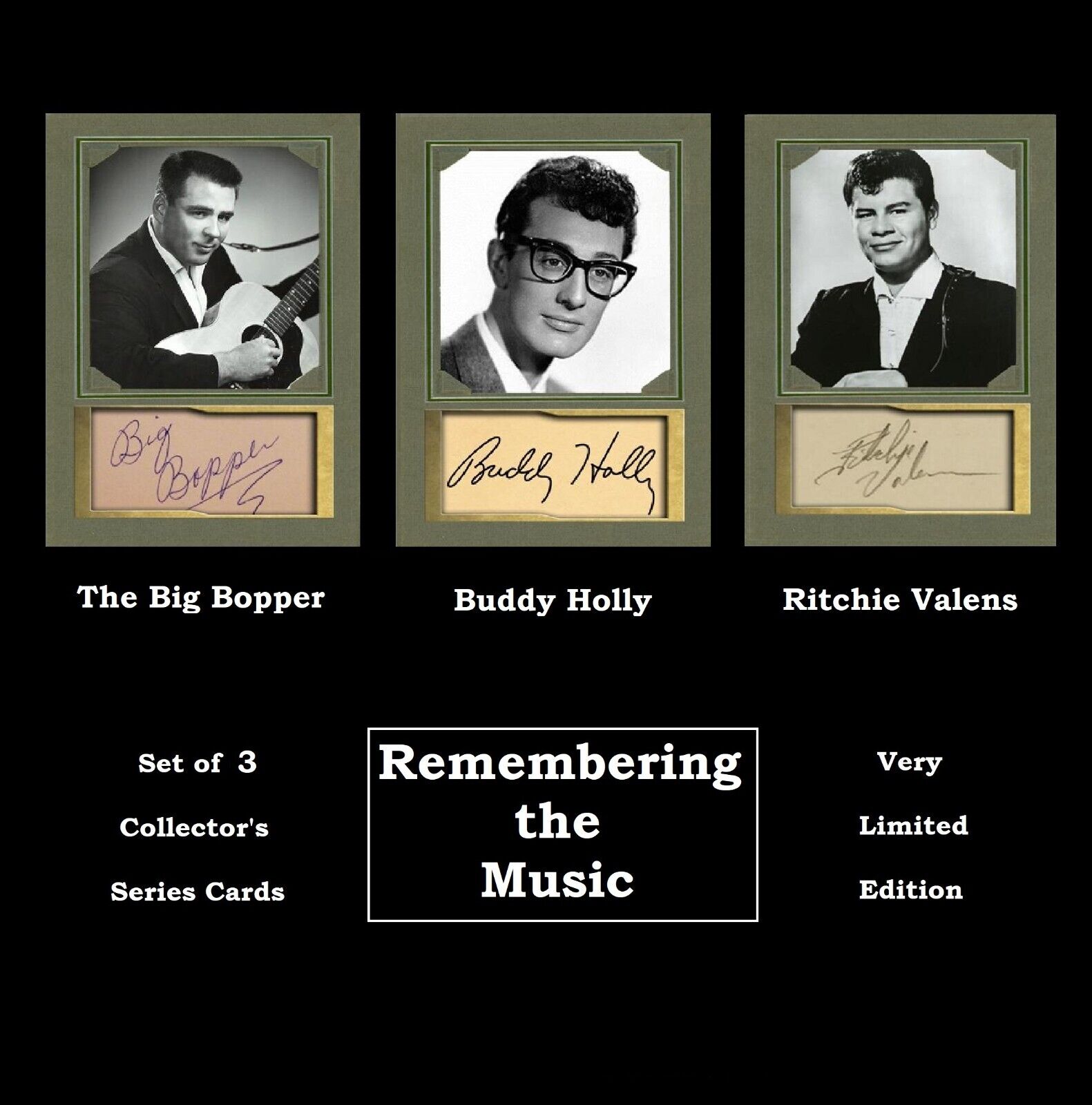 AWESOME Set BUDDY HOLLY RITCHIE VALENS BIG BOPPER Memorabilia Cards MUSIC DIED