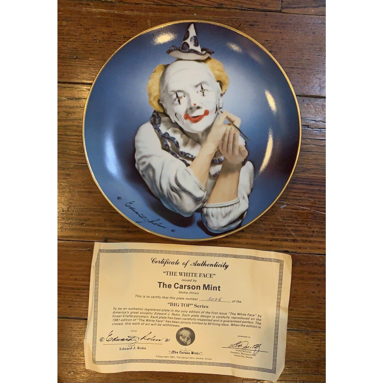 Carson Mint Signed The White Face Clown, Big Top series 1981 Number 1345 Circus