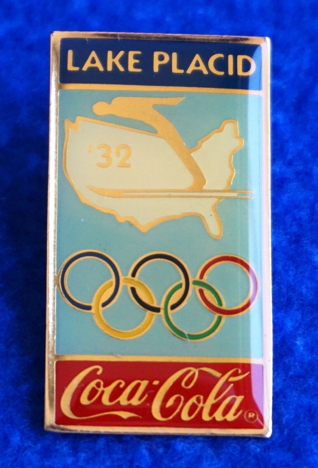 VTG Lake Placid N.Y 1932 Olympics Coca Cola 1983 Commemorative Pinback, New