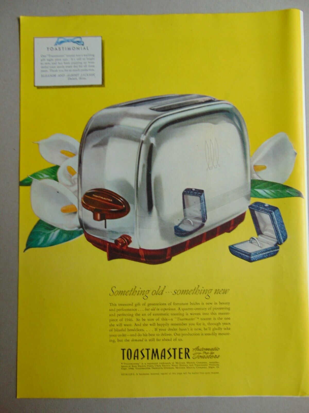 1946 TOASTMASTER TOASTER Reflects Engagement Ring vintage art print ad