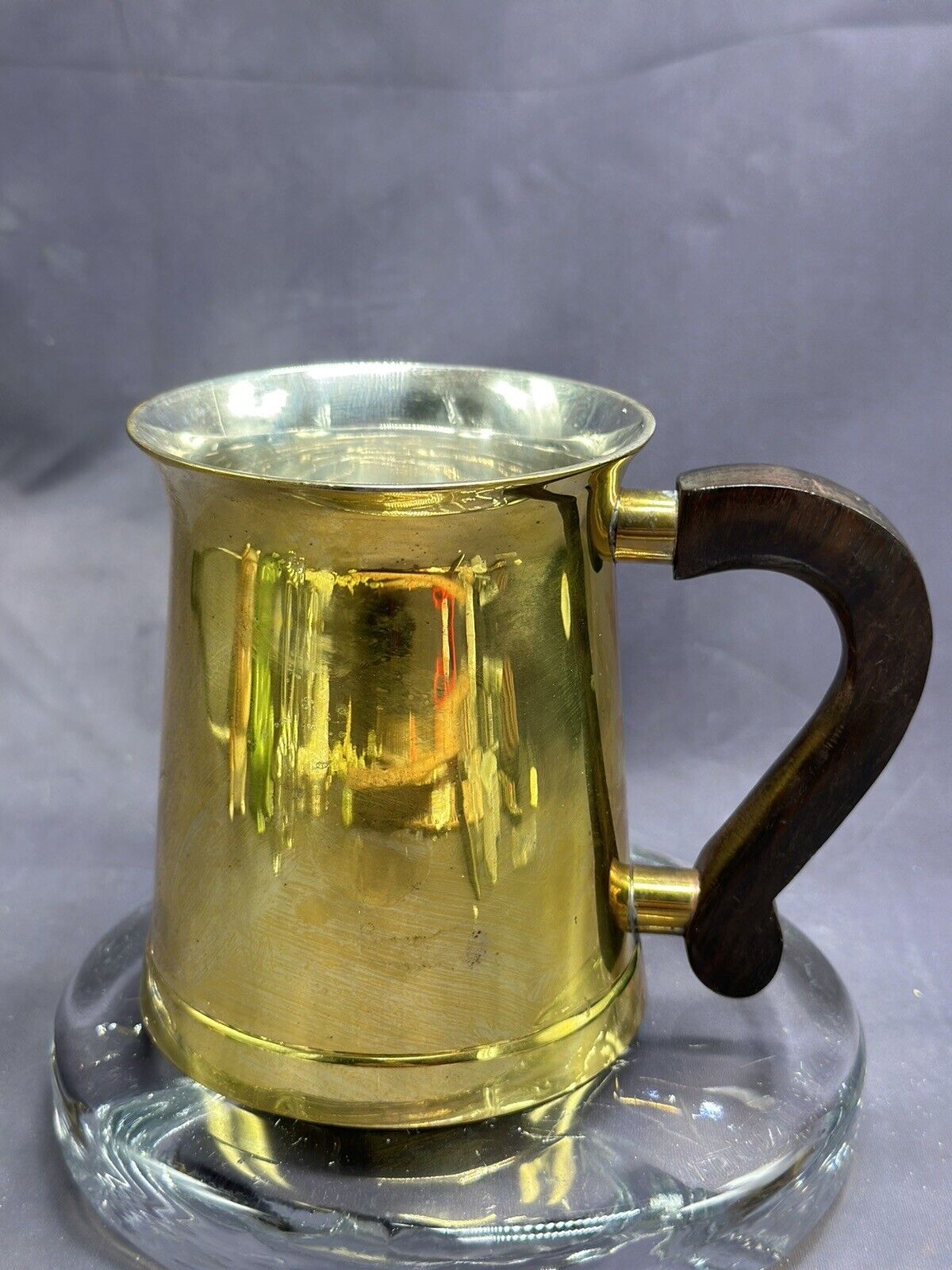 Vintage Gatco Solid Brass Mid Century Brass Mug with Wood Handle MCM