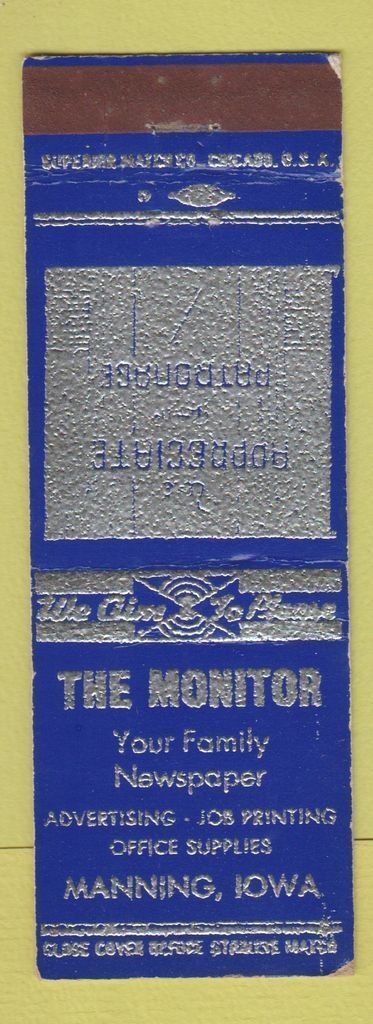 Matchbook Cover - The Monitor Newspaper Manning IA