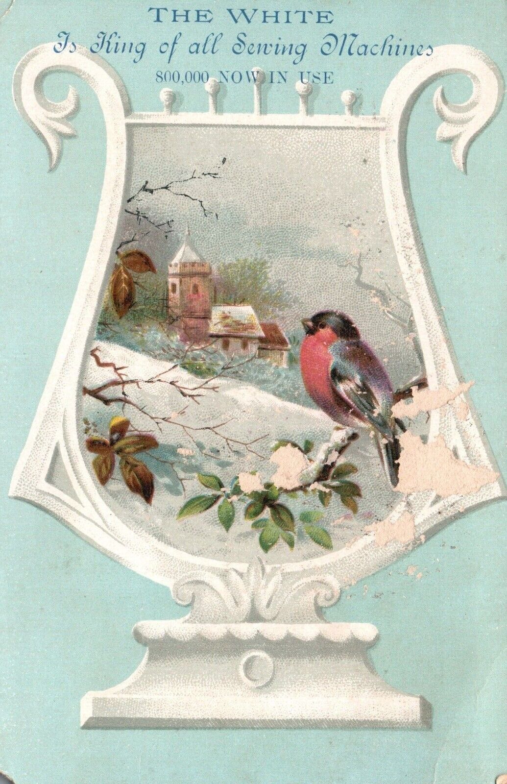1880s-90s The White King of All Sewing Machines Bird on Limb Home Trade Card