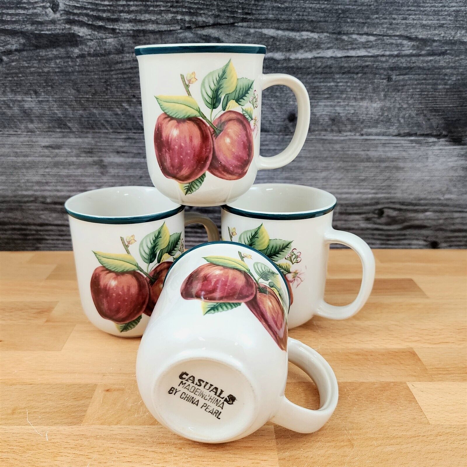 China Pearl Casuals Apples 4 Coffee Mugs Set 3 3/4 Tea Cup