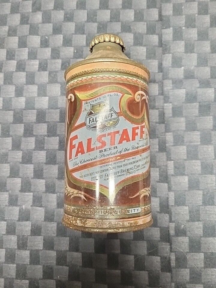 Falstaff Brewing Company Cone Top Beer Can. Empty w/ Cap. Vintage Collectible