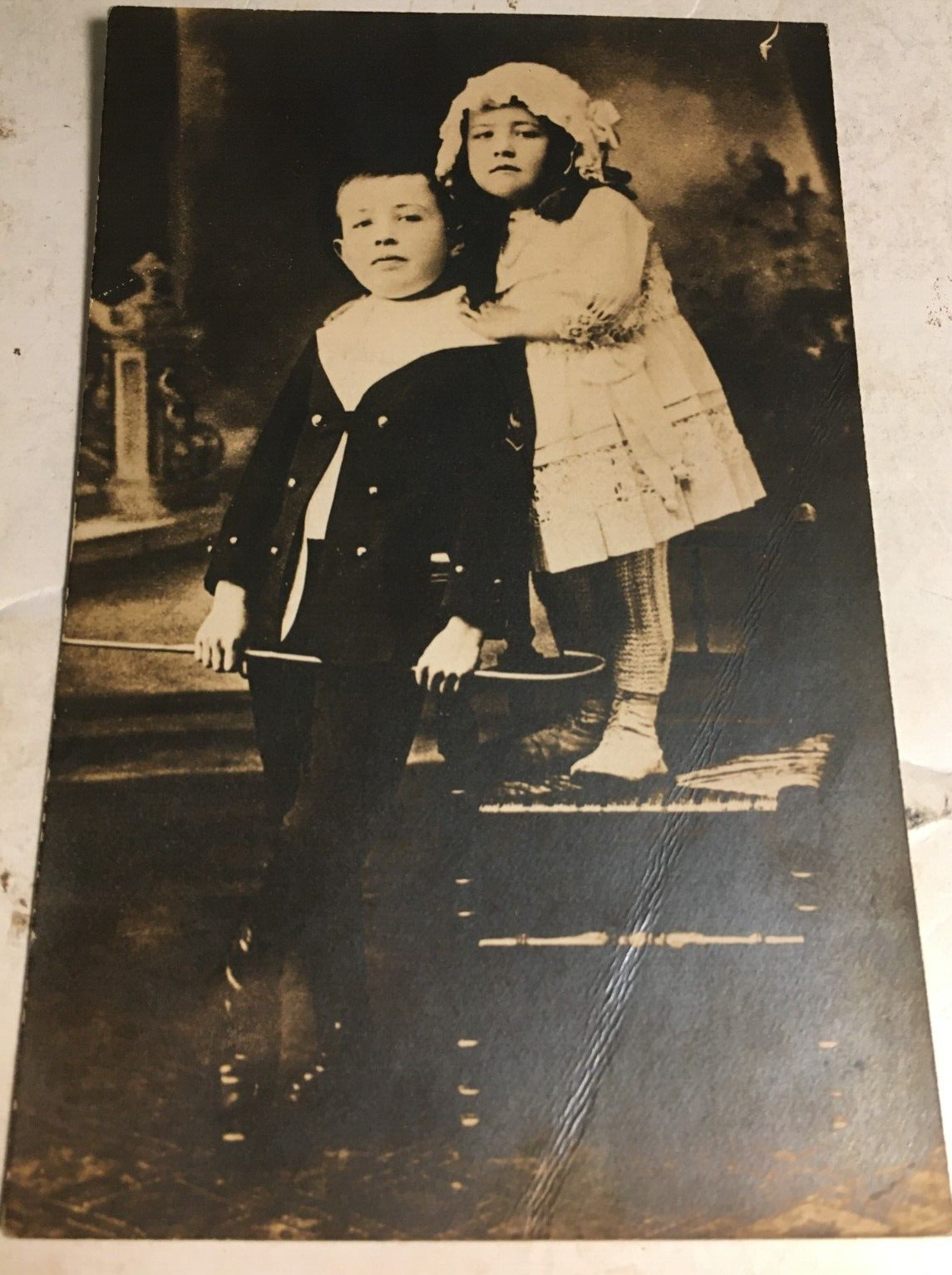 WWI Era RPPC Little Girl Adopted by US AEF Unit and Her Brother St Nazier France