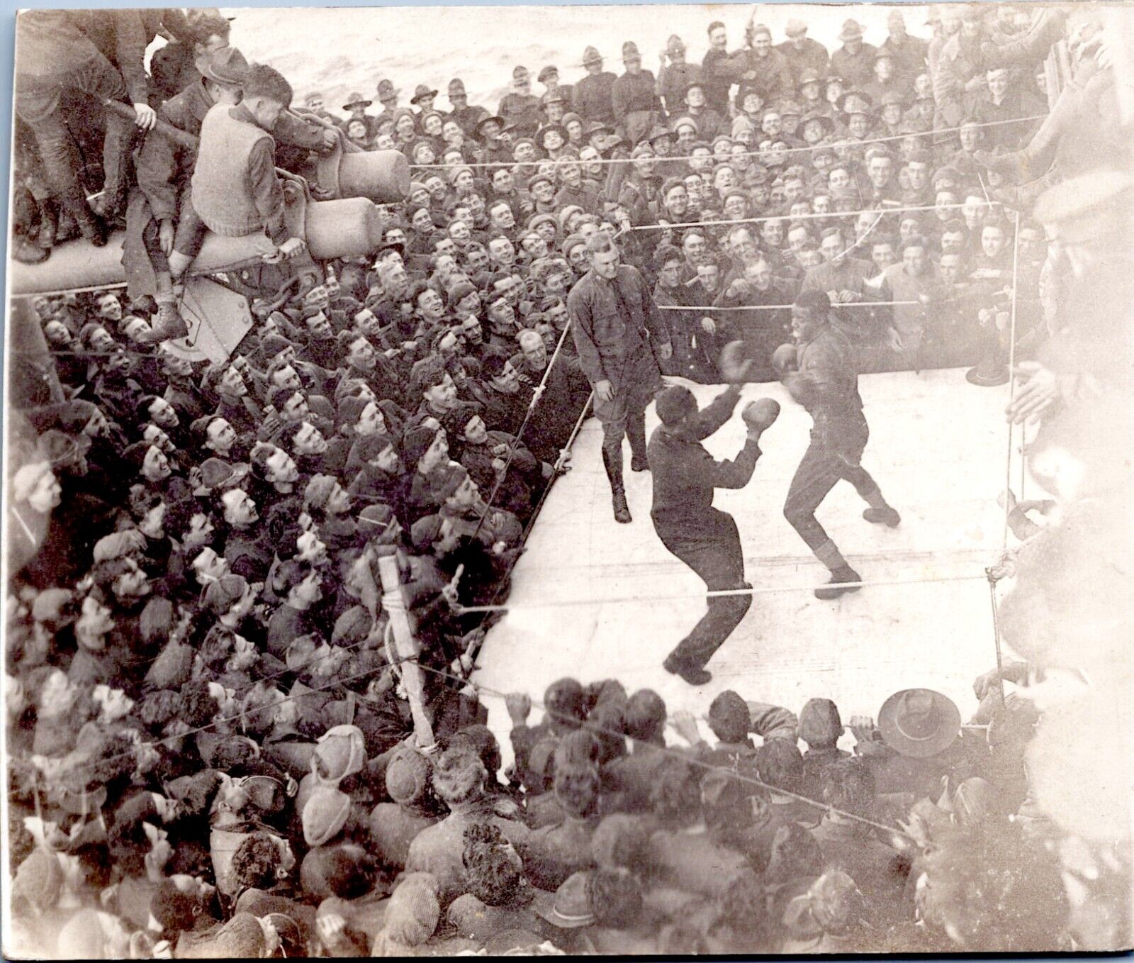 Trimmed RPPC Postcard- African American Boxers - USS Mercury Navy Ship WWI c1916