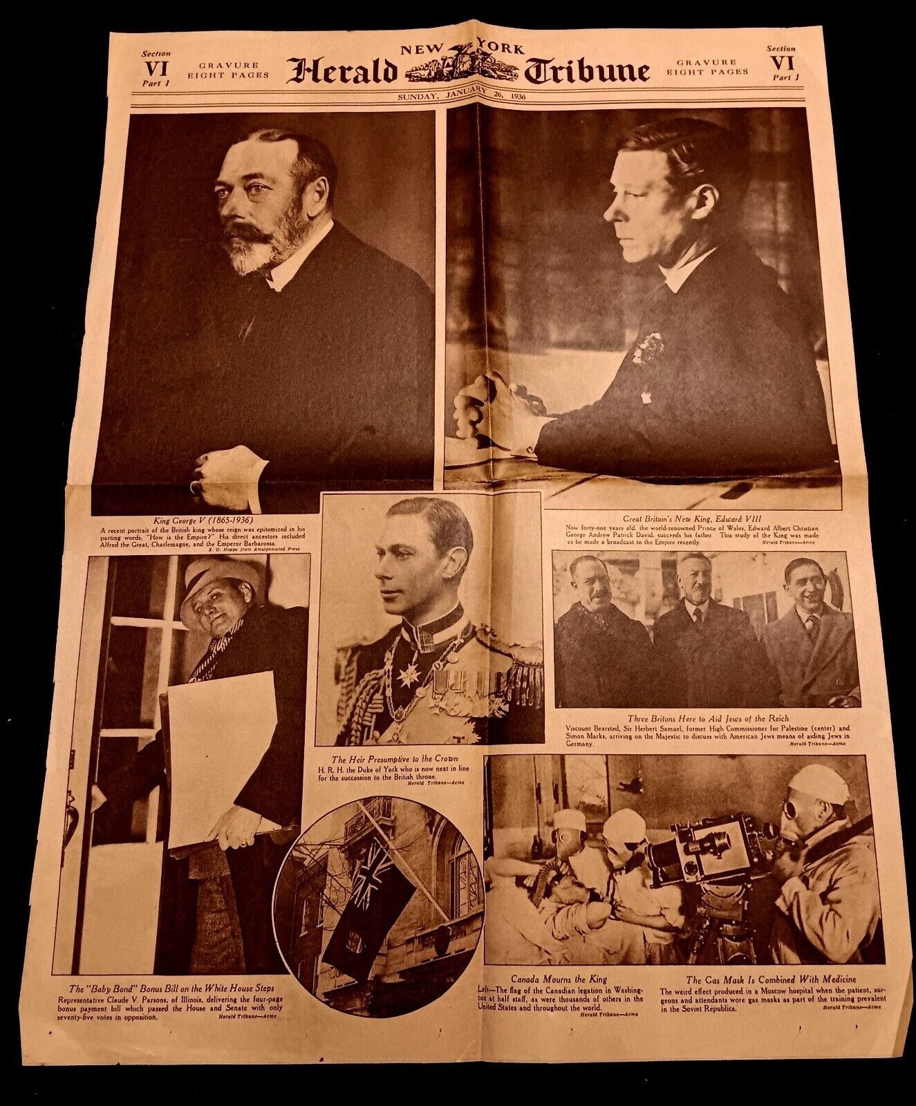 1936 New York Herald Tribune Newspaper King George V - King Edward V111