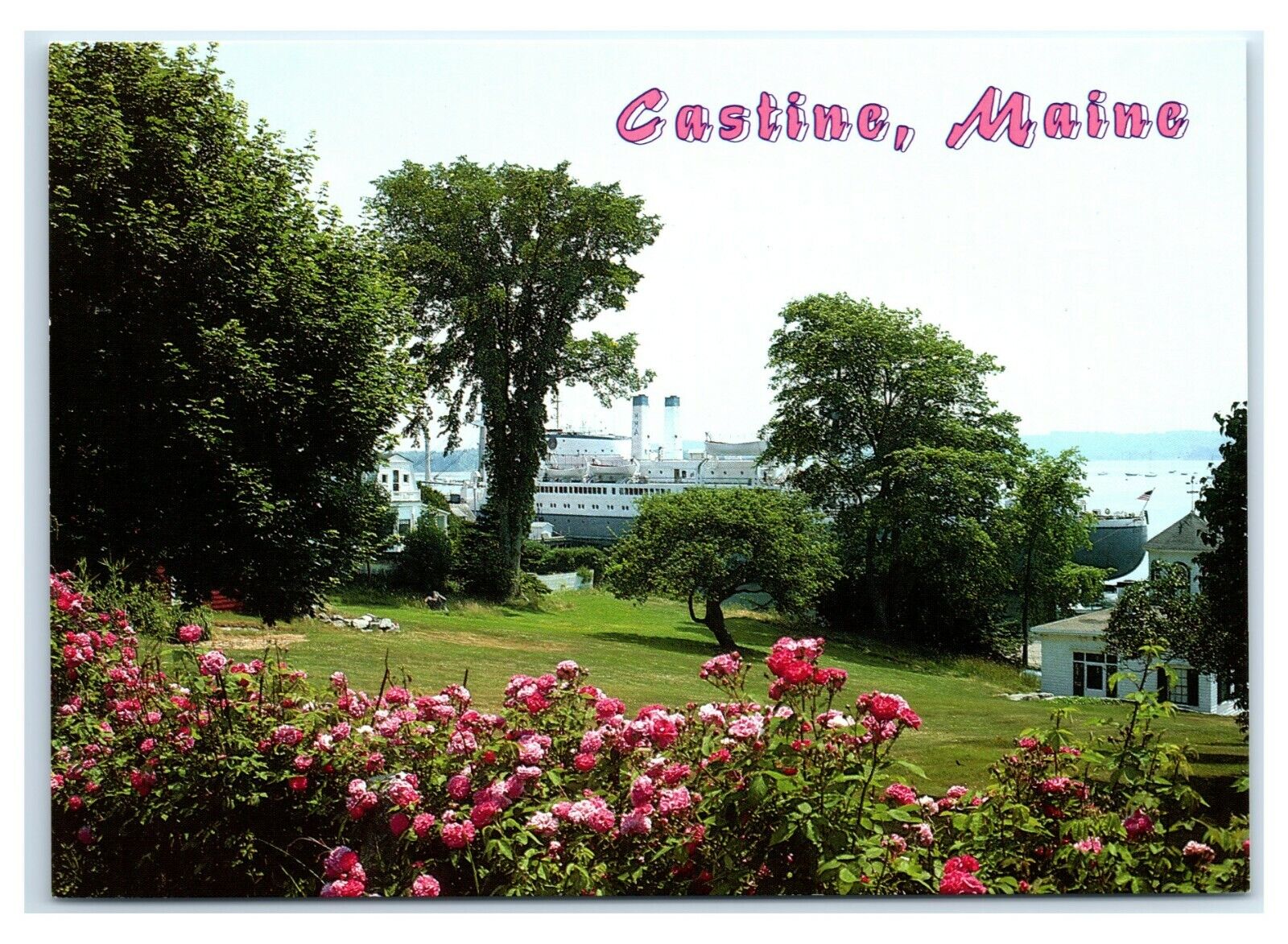Postcard Castine, Maine Training Ship in Background ME MS431 * 1