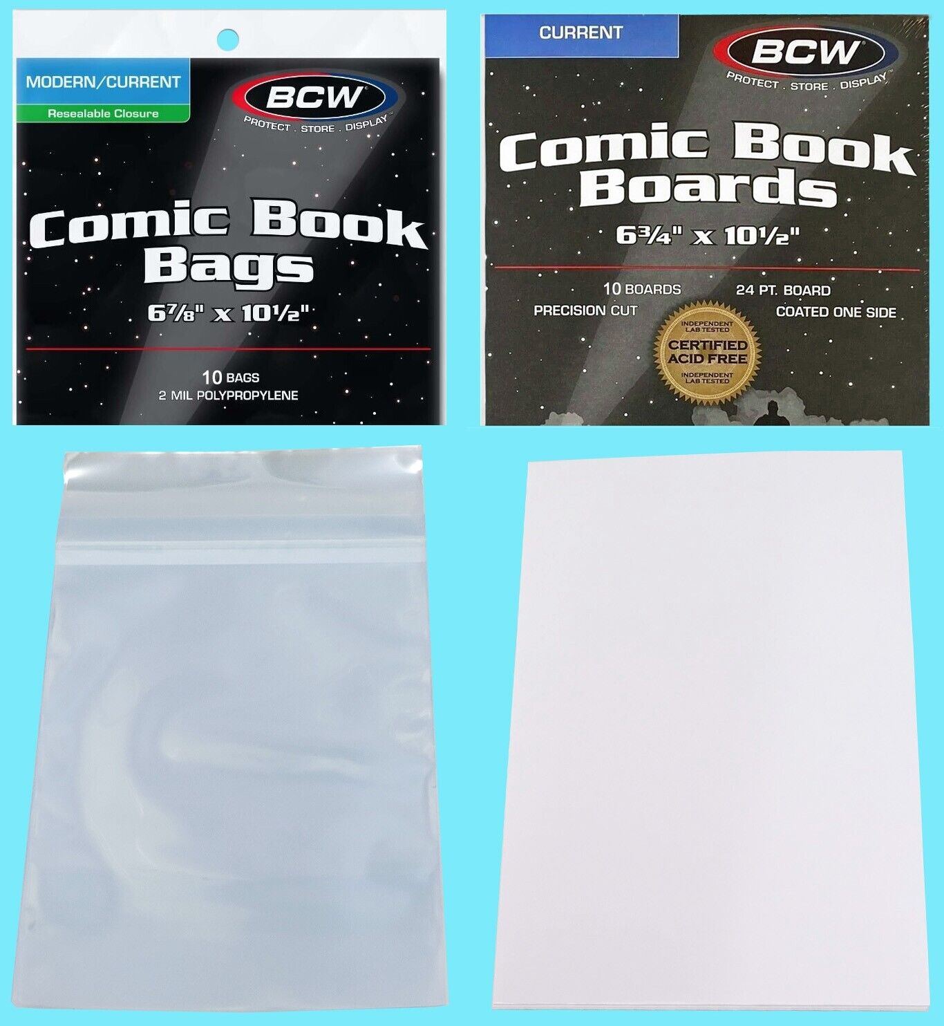 10 BCW CURRENT COMIC BOOK RESEALABLE BAGS & BACKING BOARDS Clear Archive Modern