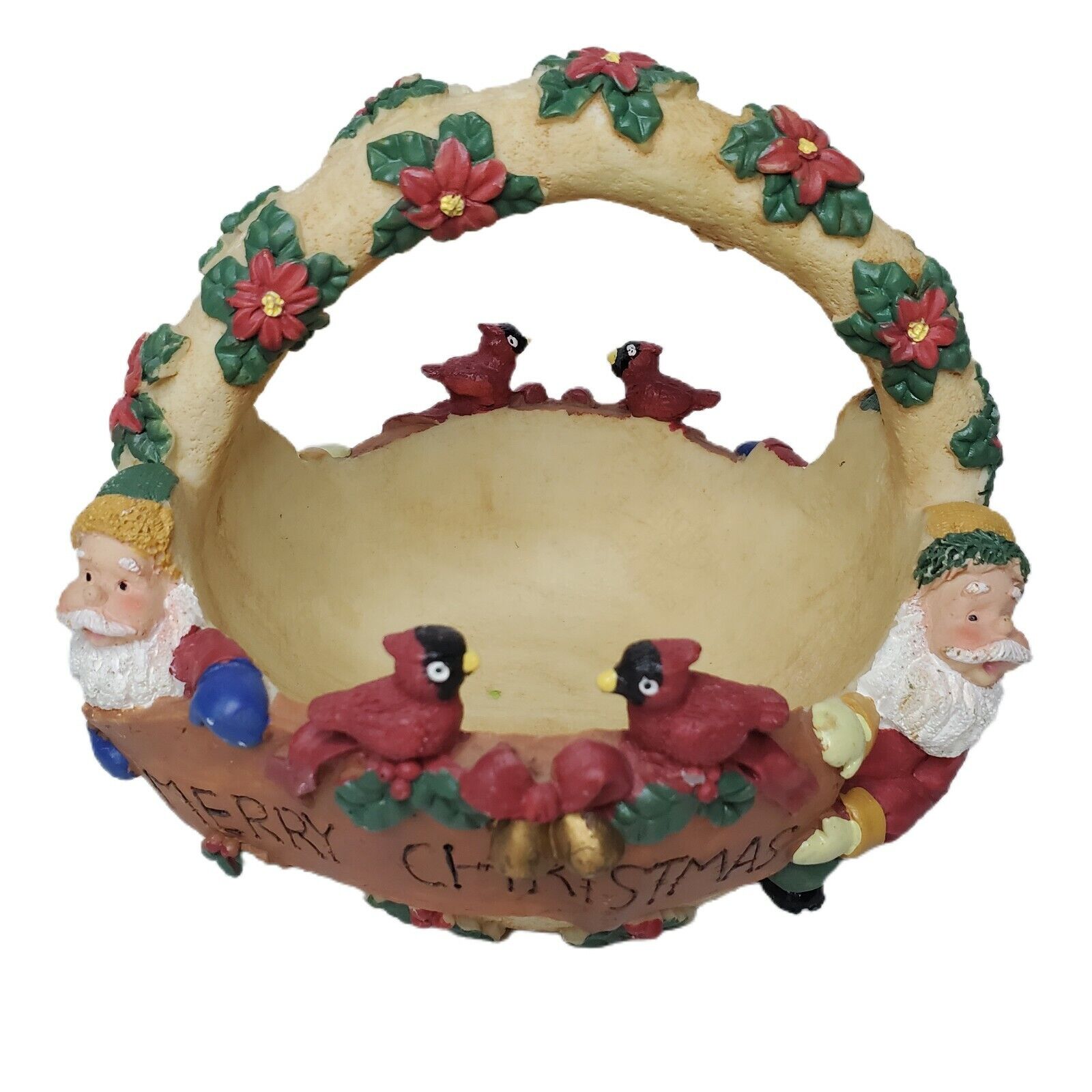 Santa\'s Collection Santa with Bear Christmas Basket w/ Handle ~ VINTAGE Merry 