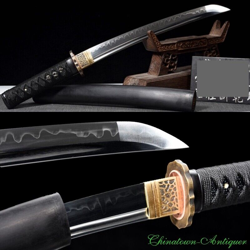 Japanese Samurai Short Sword Wakizashi Katana T10 Steel Clay Tempered Sharp#3776