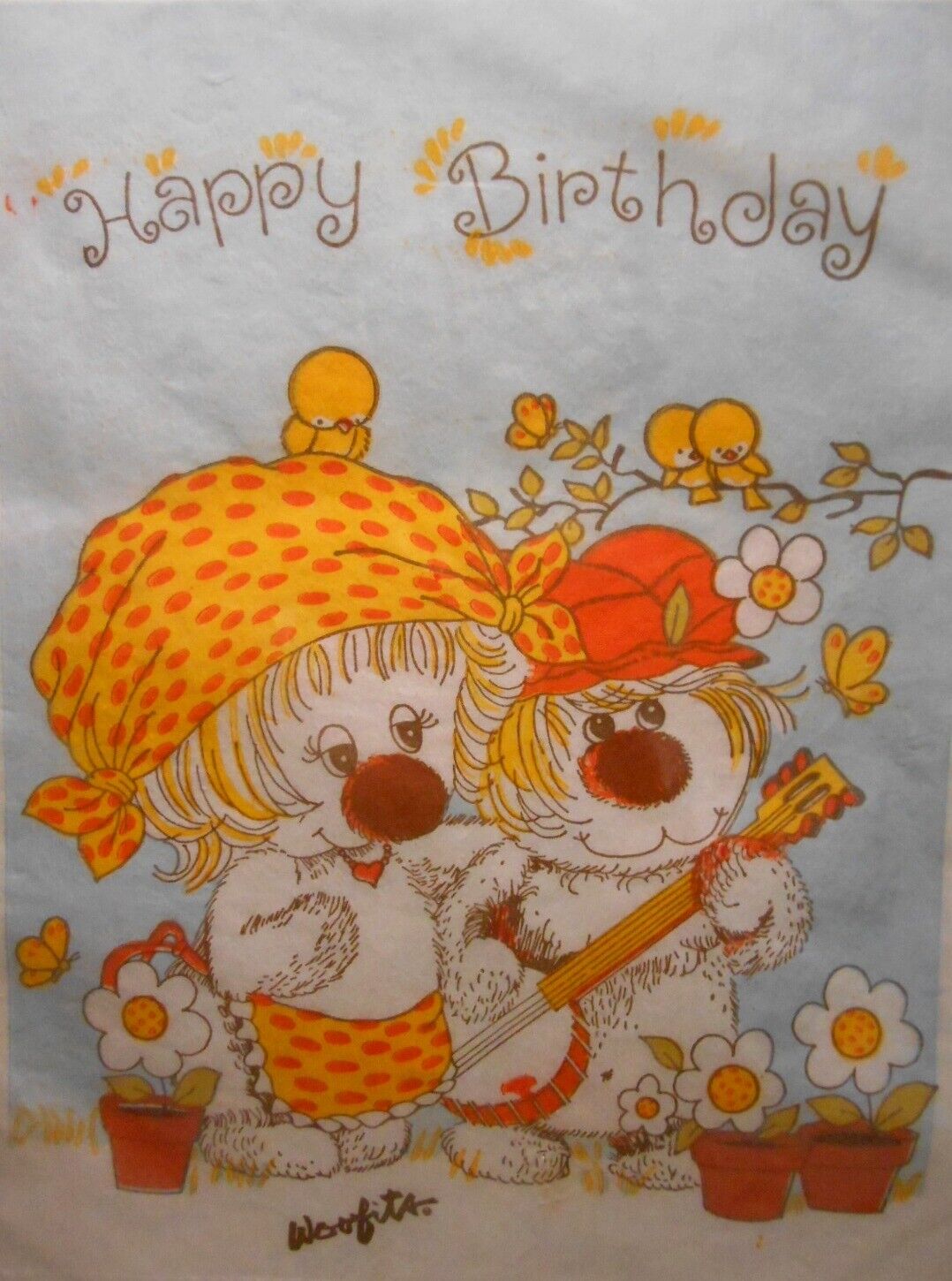 Vintage 1980\'s WOOFITS Elton & Angela Cartoon Birthday Party Tablecloth SEALED