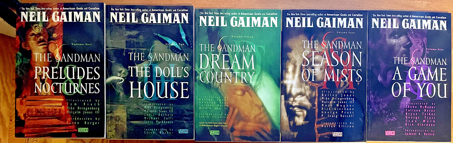 NEIL GAIMAN - THE SANDMAN - VOLUMES - 1- 5 - GRAPHIC NOVELS - 5 BOOK LOT