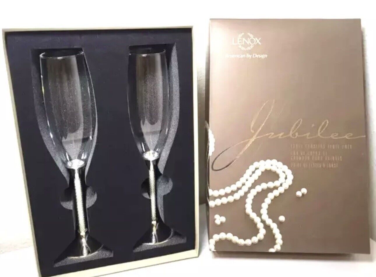 Lenox Jubilee Pearl Champagne Toasting Flutes With Box Brand New Never Used