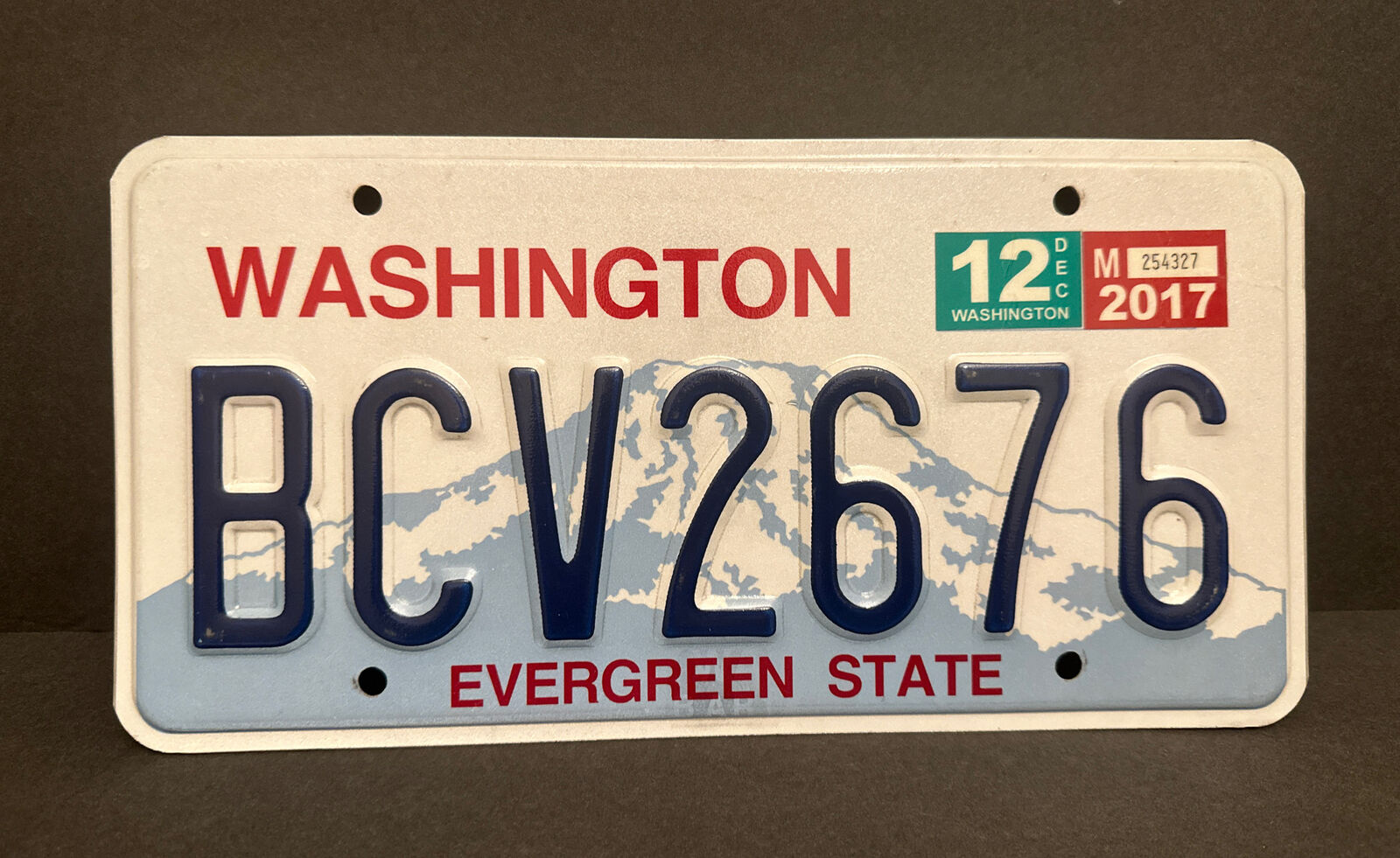 United States Washington Evergreen State License Plate BCV 2676 w/Stickers, MINT