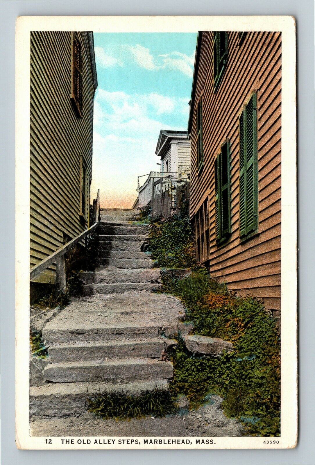 Marblehead MA-Massachusetts, The Old Alley Steps Vintage Souvenir Postcard