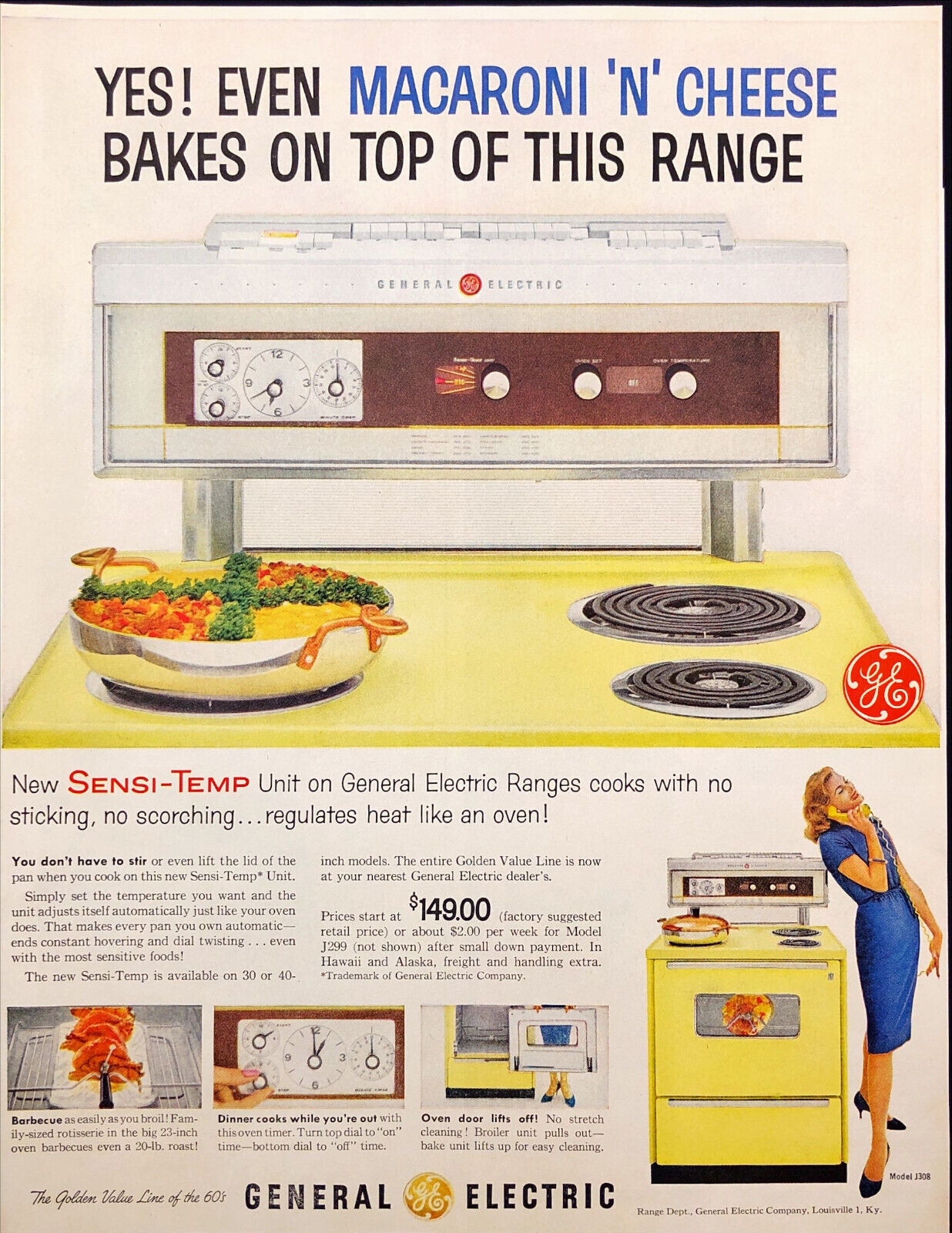 1960 General Electric Ranges Vintage Print Ad Sensi-Temp Stove