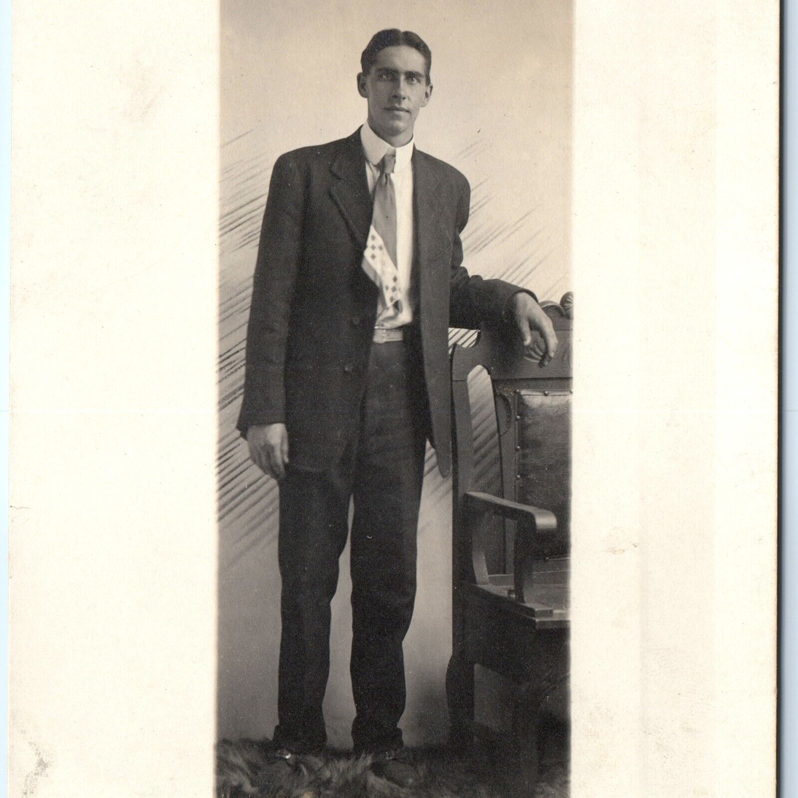 c1910s Handsome Tall Young Man RPPC Real Photo Rectangle Portrait Postcard A162