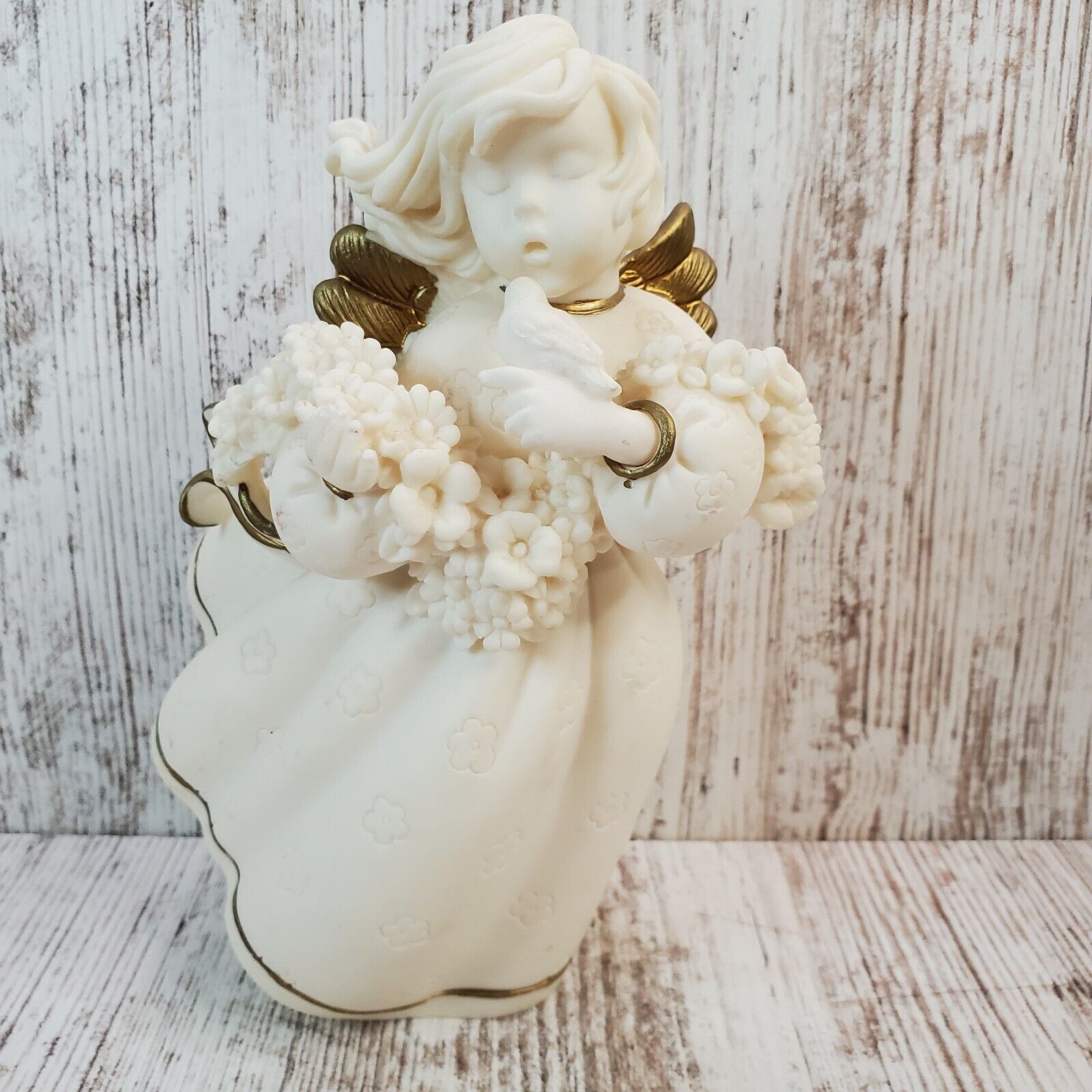 Vintage Windsong Angel by Roman Figurine 85779  Angel Holding Bird and Flowers