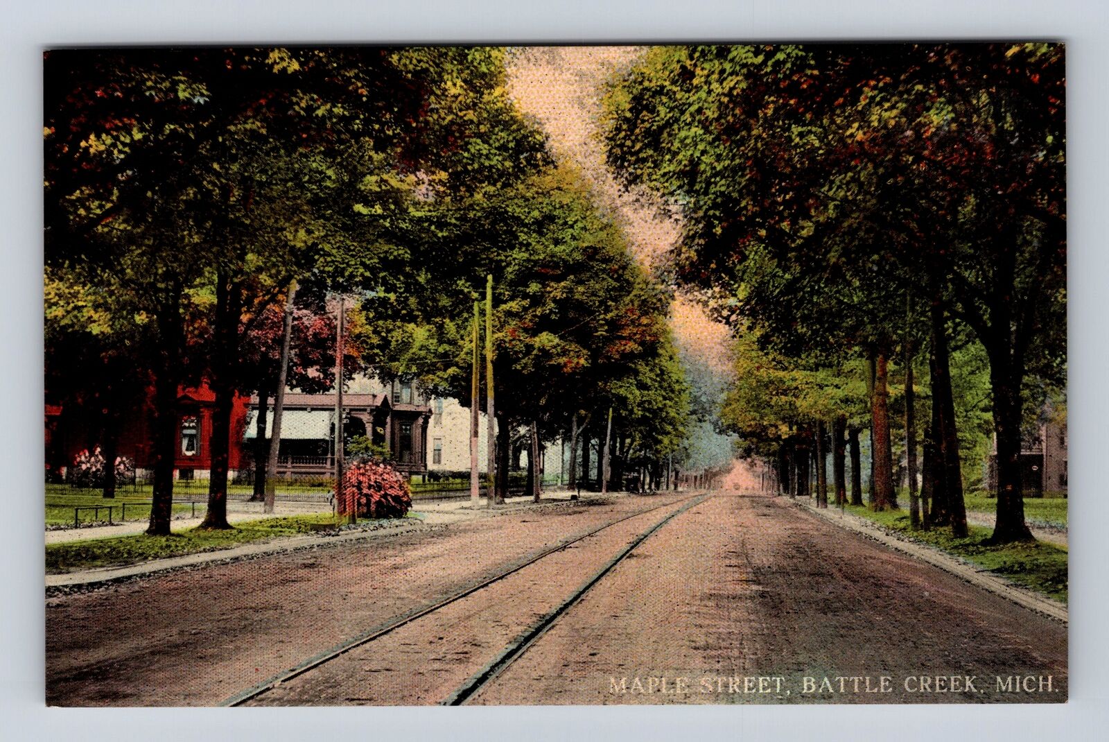 Battle Creek MI-Michigan, Maple Street Residential Area, Vintage Postcard