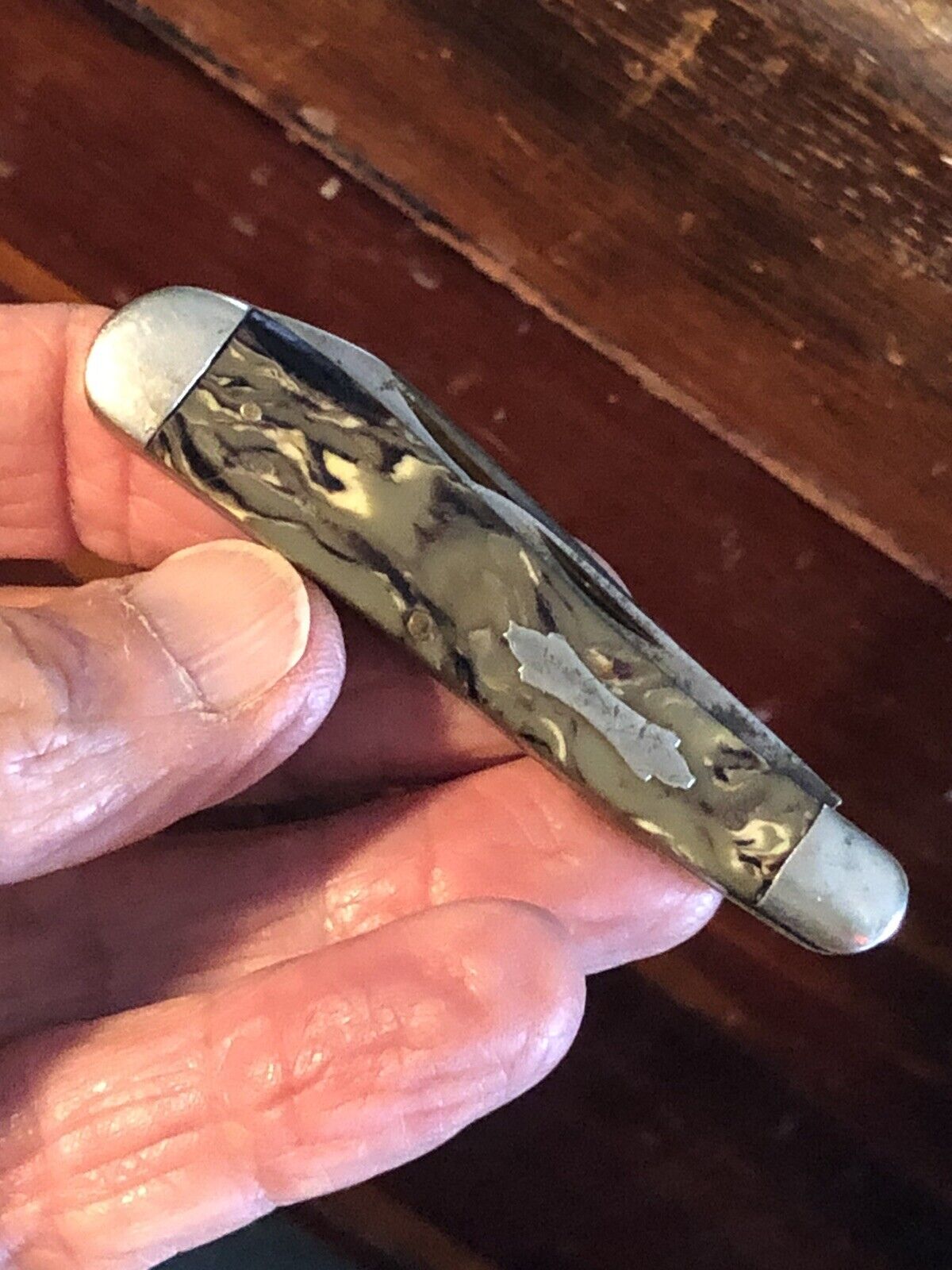 1930’s RARE SHAPED HANDLE  Imperial Prov RI 2-Blade Green Swirl Pocket Knife ODD
