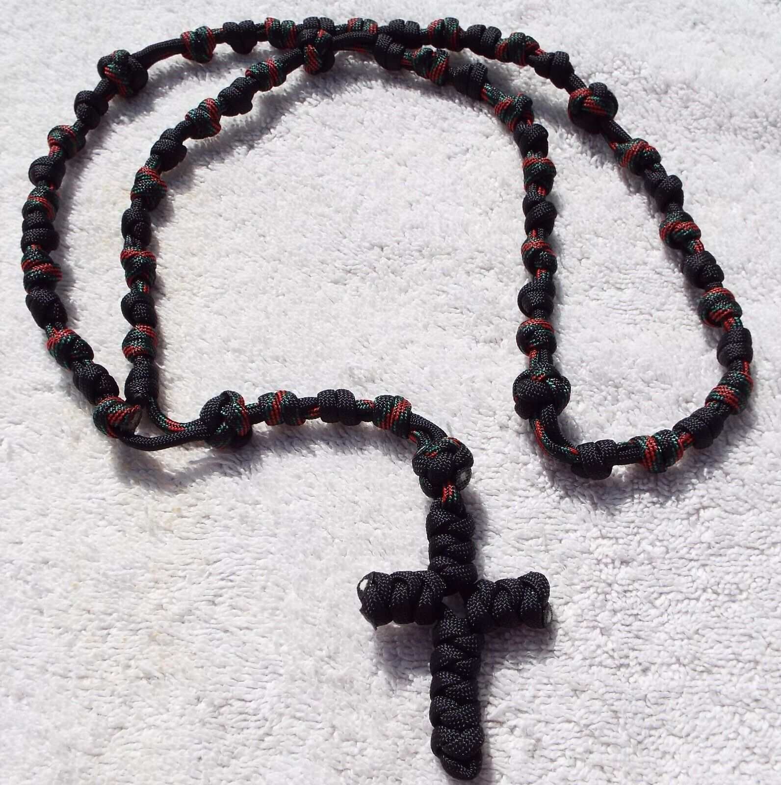 Handmade Paracord Cross Rosary Necklace Black Red Green USA MADE 550 PARACORD