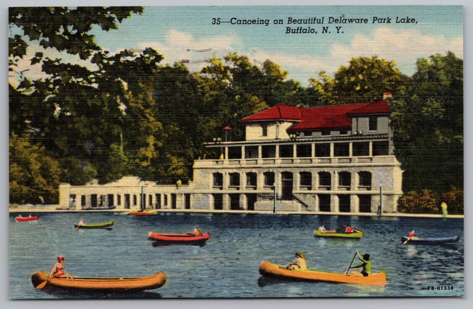 Postcard Canoeing on Beautiful Delaware Park Lake Buffalo New York *C5291