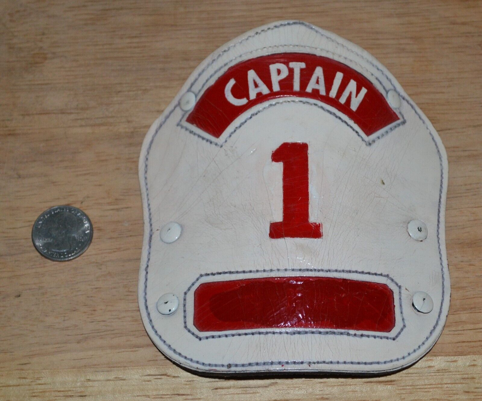 Vintage Leather Firefighter Helmet Shield Captain #1 Badge