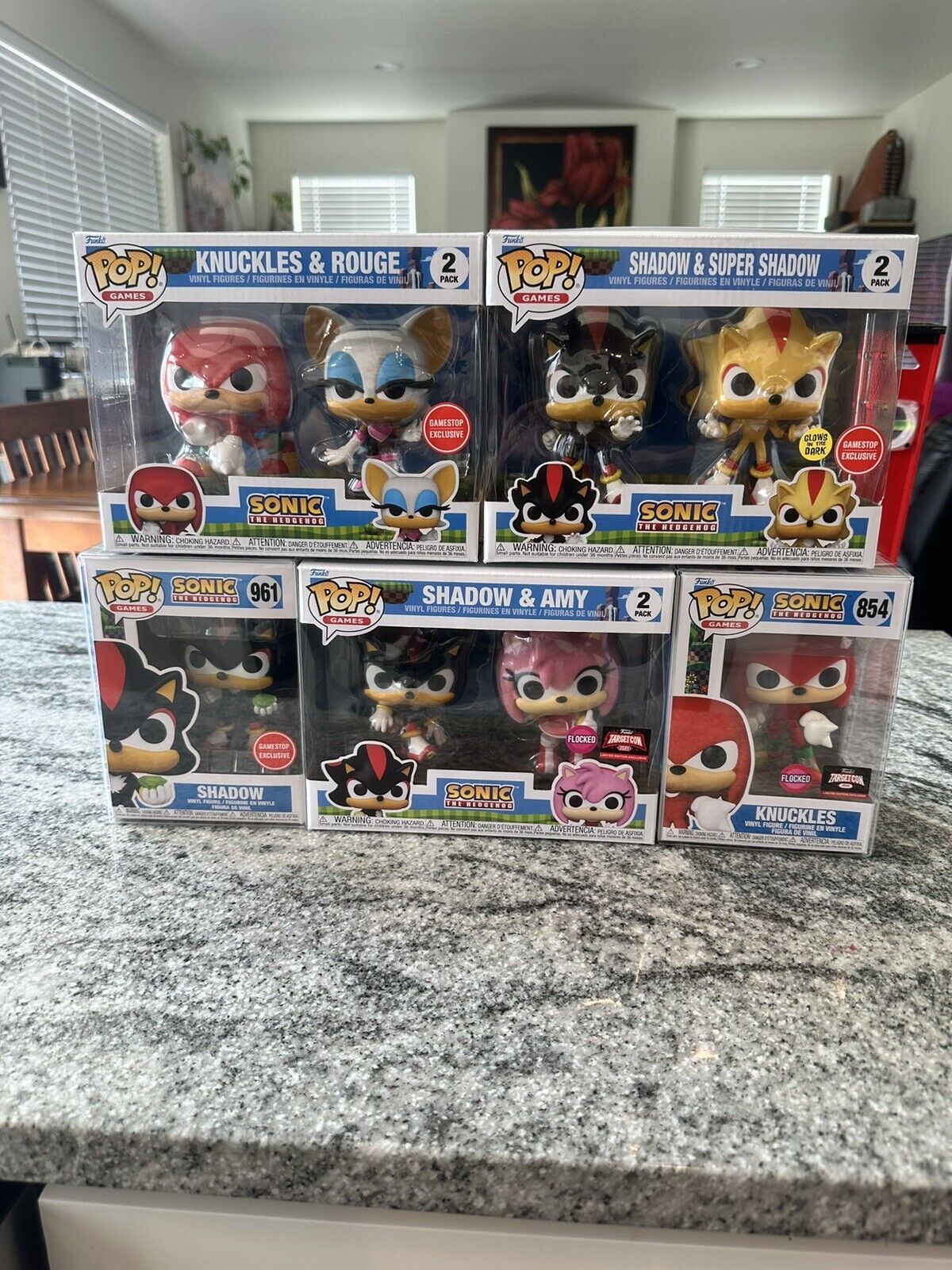 SONIC FUNKO POP LOT of 5 Exclusive Shadow Knuckles Amy Super Shadow