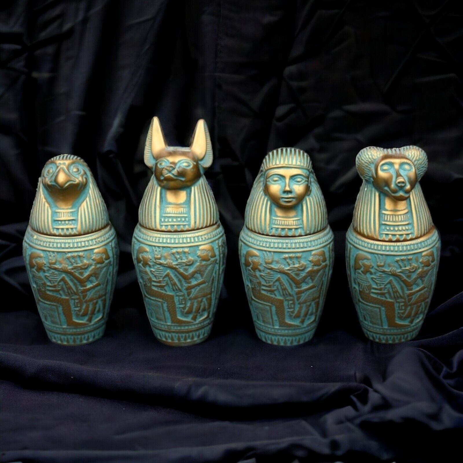 Authentic Ancient Egyptian Canopic Jars - Sons of Horus, 14cm, Finely Crafted