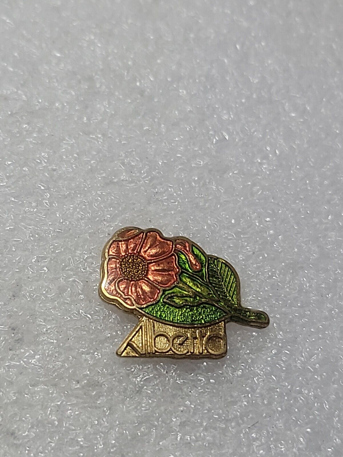 Vtg Alberta Canada Souvenir Red Rose Enamel Lapel Pin Single Post Clutch Back
