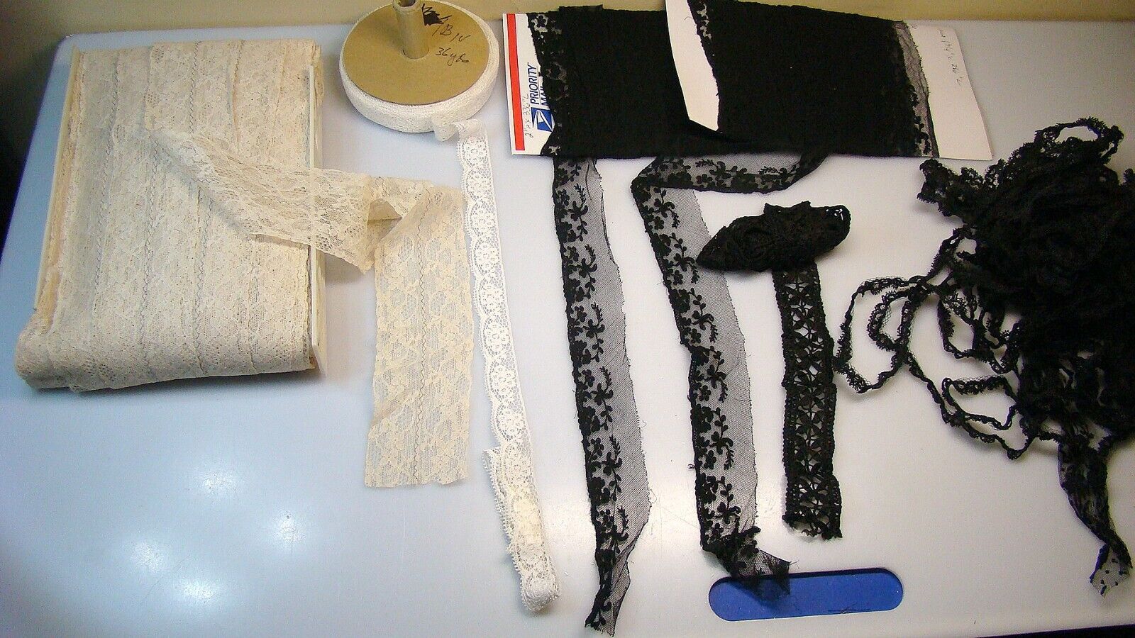 Lace Large Vintage Lace Lot Fancy Black Embroidered 3\