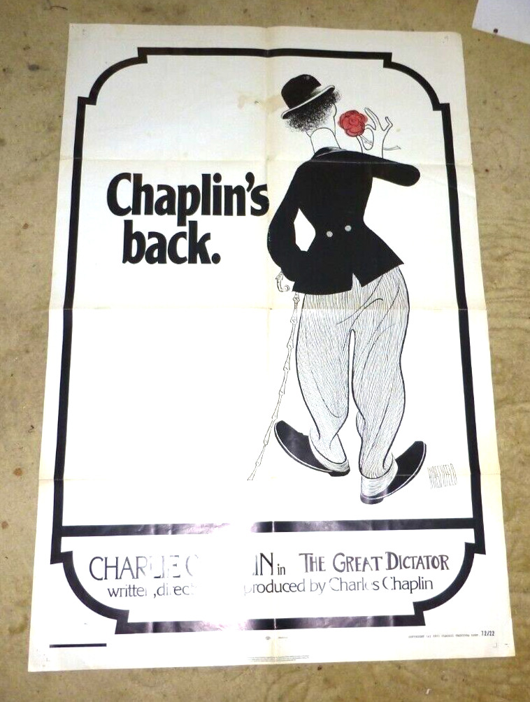 VINTAGE LOVELY LARGE MOVIE POSTER CHAPLIN\'S BACK CHAR;IE CHAPLIN DICTATOR 1971 2