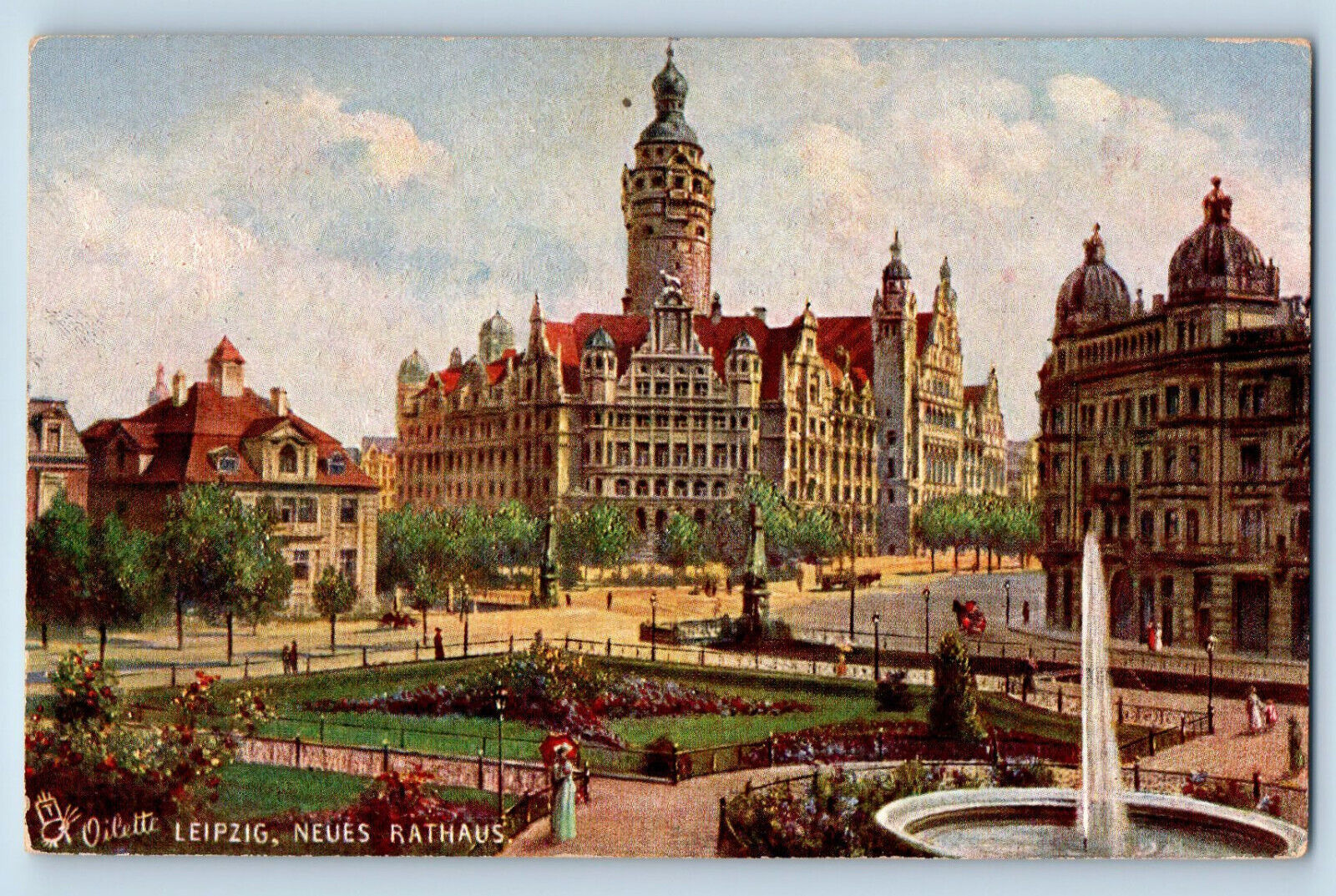 Leipzig Saxony Germany Postcard Neues Town Hall c1910 Oilette Tuck Art