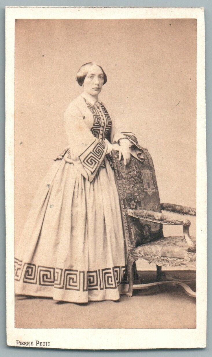 1862 CDV Woman Wearing a Geometric Pattern Dress. Pierre Petit Paris Photo
