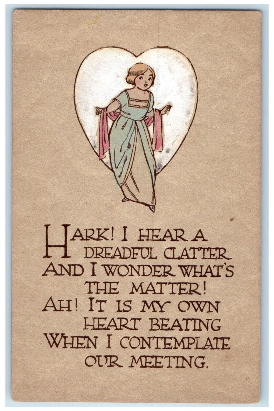 c1910\'s Woman In Big Heart Motto Raymond Howe Arts Crafts Antique Postcard