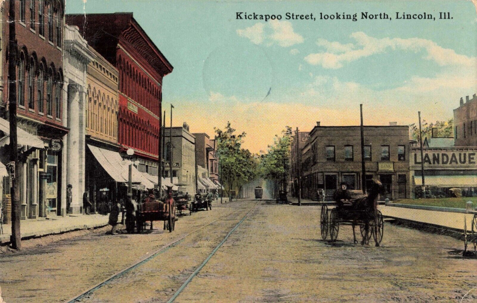 Kickapoo Street Looking North Lincoln Illinois IL 1913 Postcard