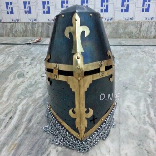 Crusader Great Helmet with brass cross,13th SCA ARMOR Black Friday  Cyber Monday