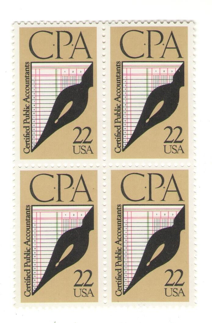 CPA Certified Public Accounts Accounting 36 Year Old Mint Vintage Stamp Block