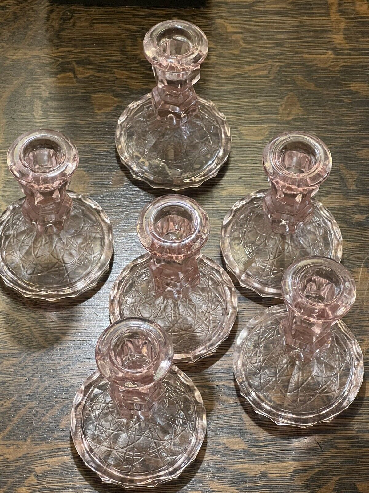 Set of 4 vintage pink glass candle holders (priced per group of four)