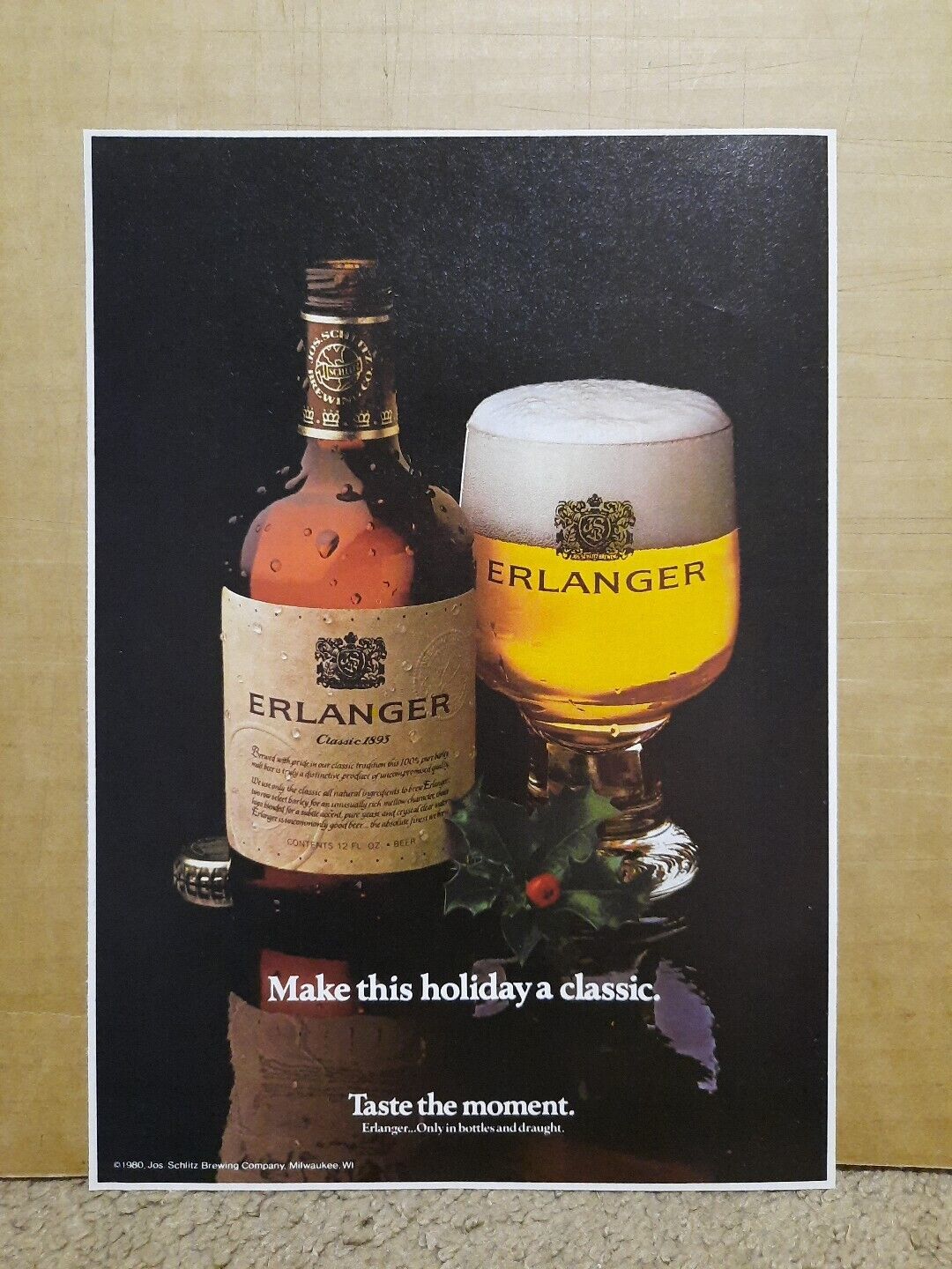 1980 Erlanger Beer Magazine Ad Taste The Moment
