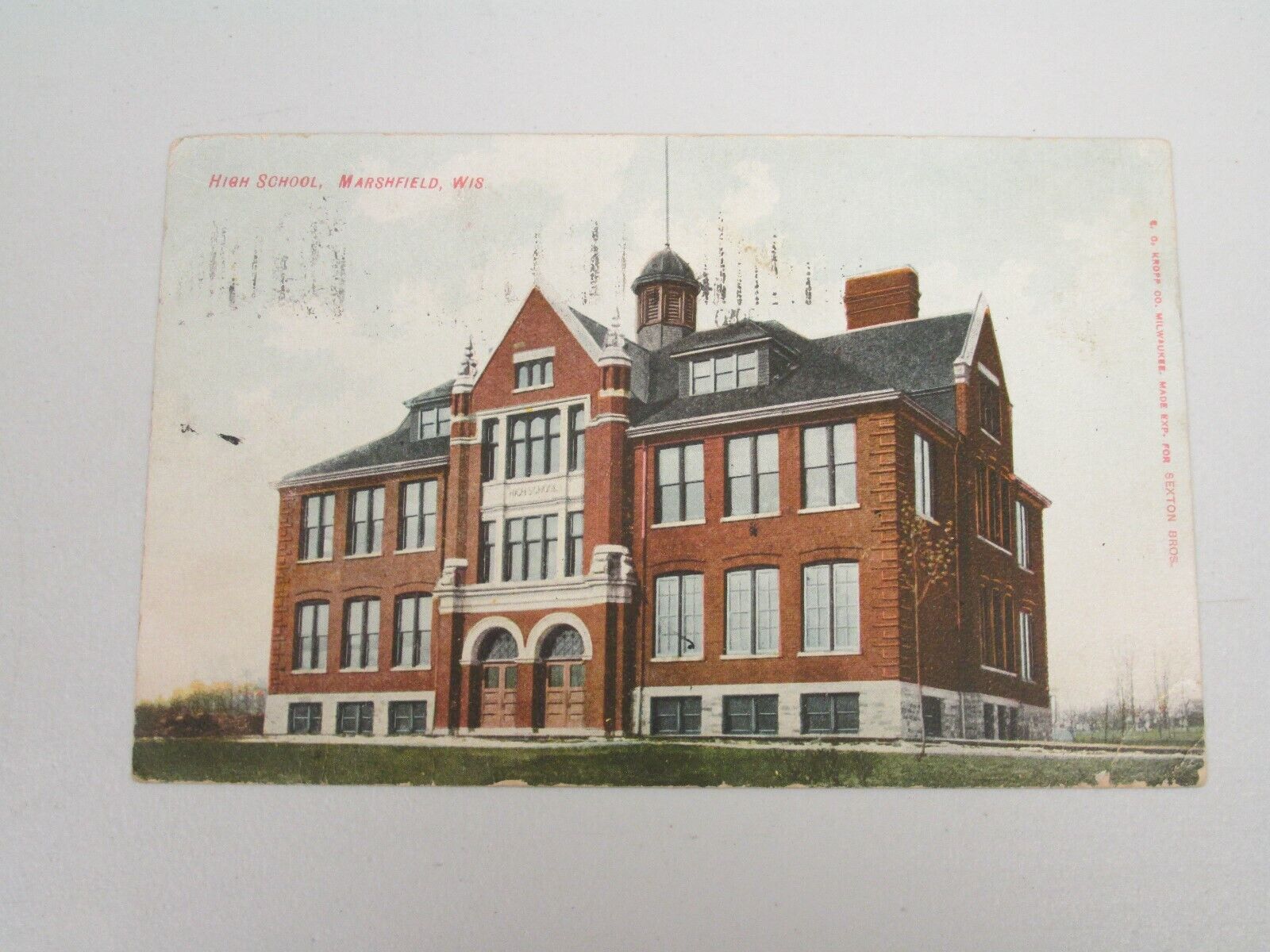 J1139 Postcard High School Marshfield WI Wisconsin 1909