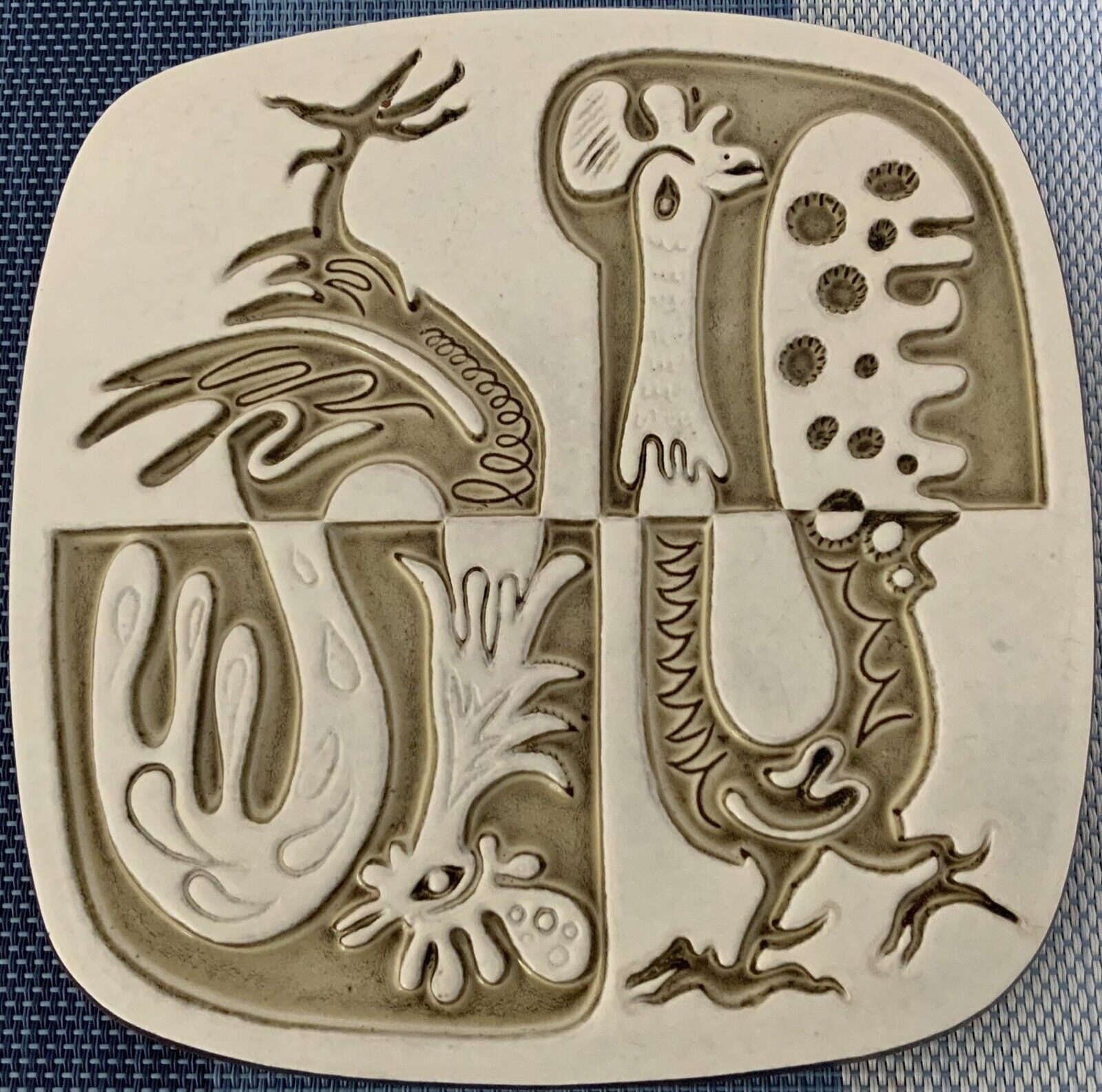 Kilnforms MCM Art Pottery Rooster Tile Trivet Clay Pottery Friley-Fistick Ohio