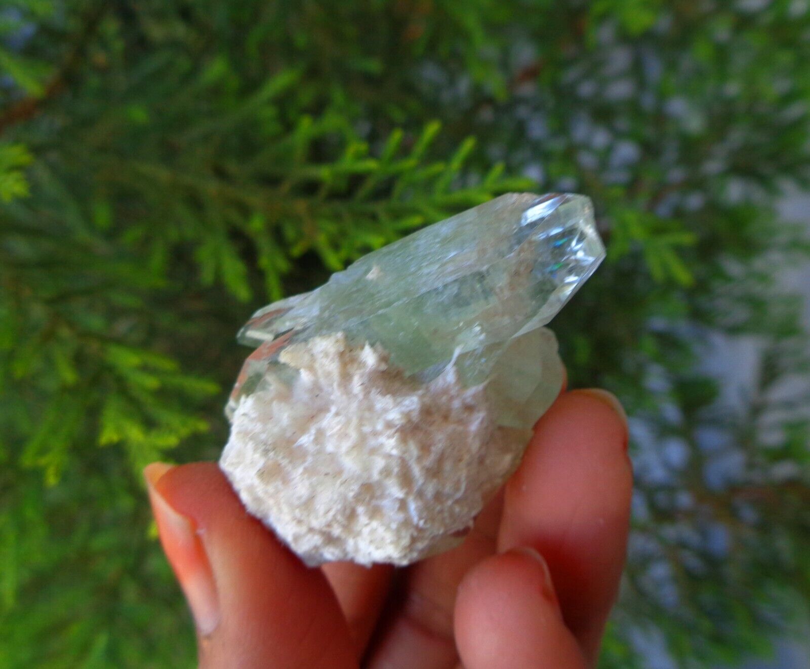 Pointed Light Green Apoophyllite Crystal w/ Mordonite Minerals Specimen #H7