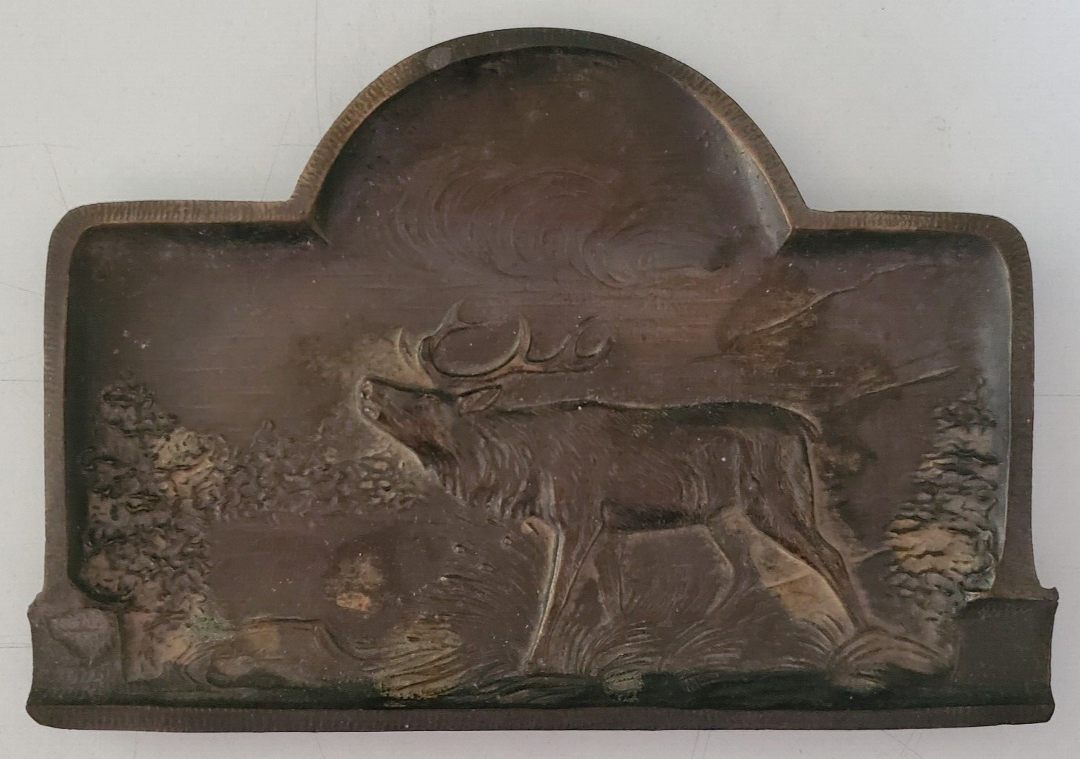Vintage Brass Metal Elk Stag Deer Small Tray - Ashtray - Trinket Tray