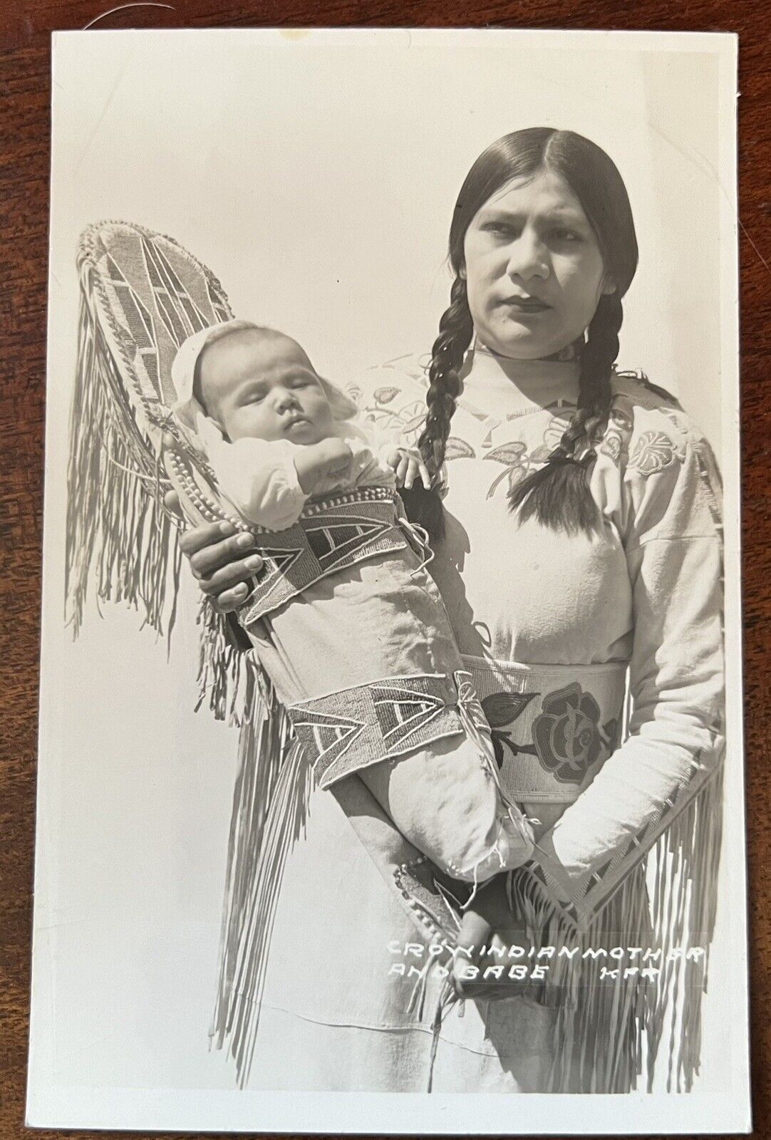 VTG 1950s RPPC Postcard Native American CROW INDIAN MOTHER AND BABE