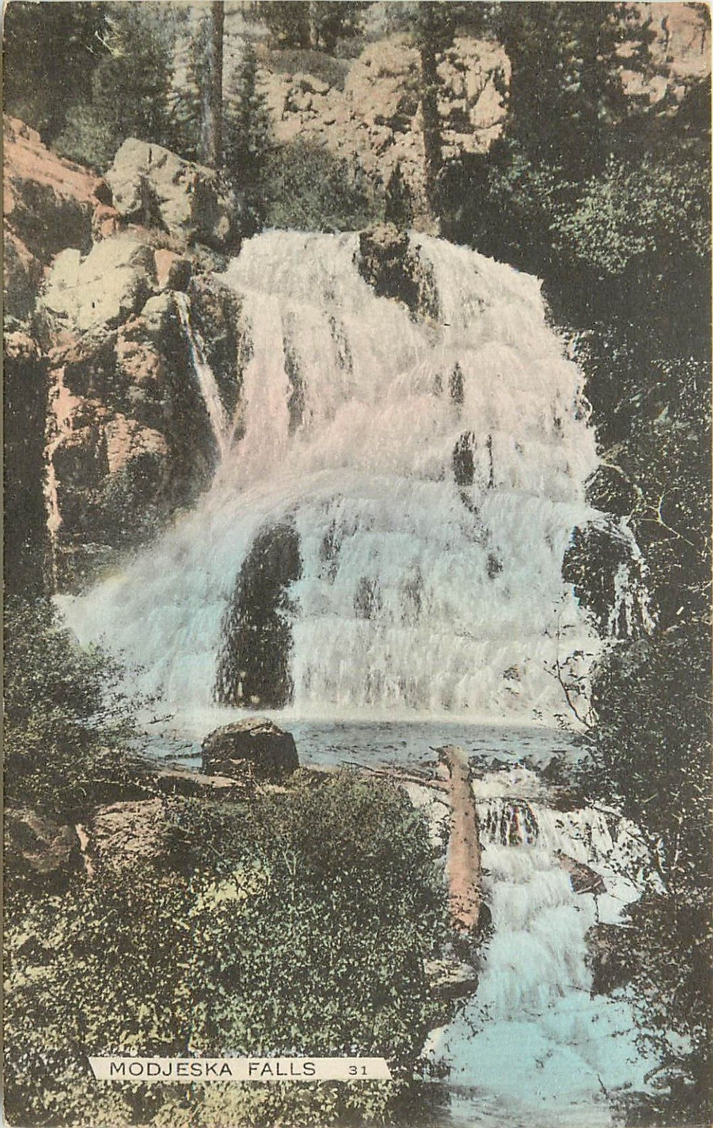 Hand Colored Postcard 31. Modjeska Falls CA (Upper Glen Alpine) by S. Lake Tahoe